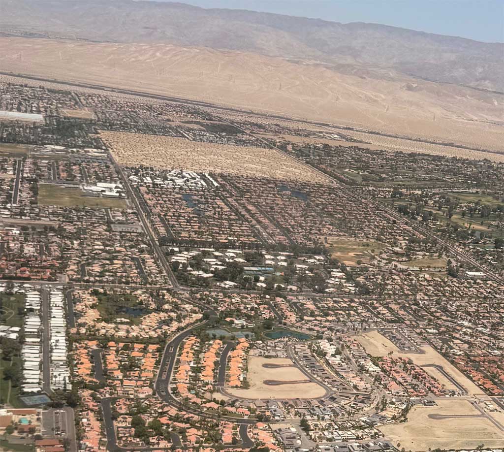drone view of valley and community.