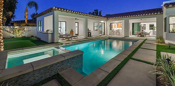 digitally altered pool at dusk.