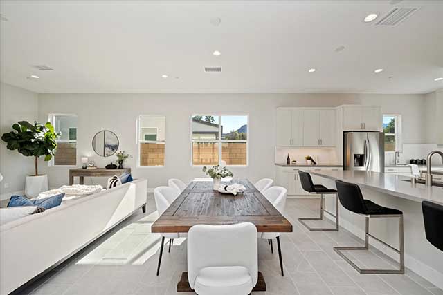 plan 2C dining room, living room and kitchen.