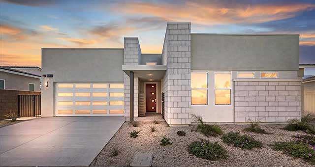 lot 90 from street at twilight.